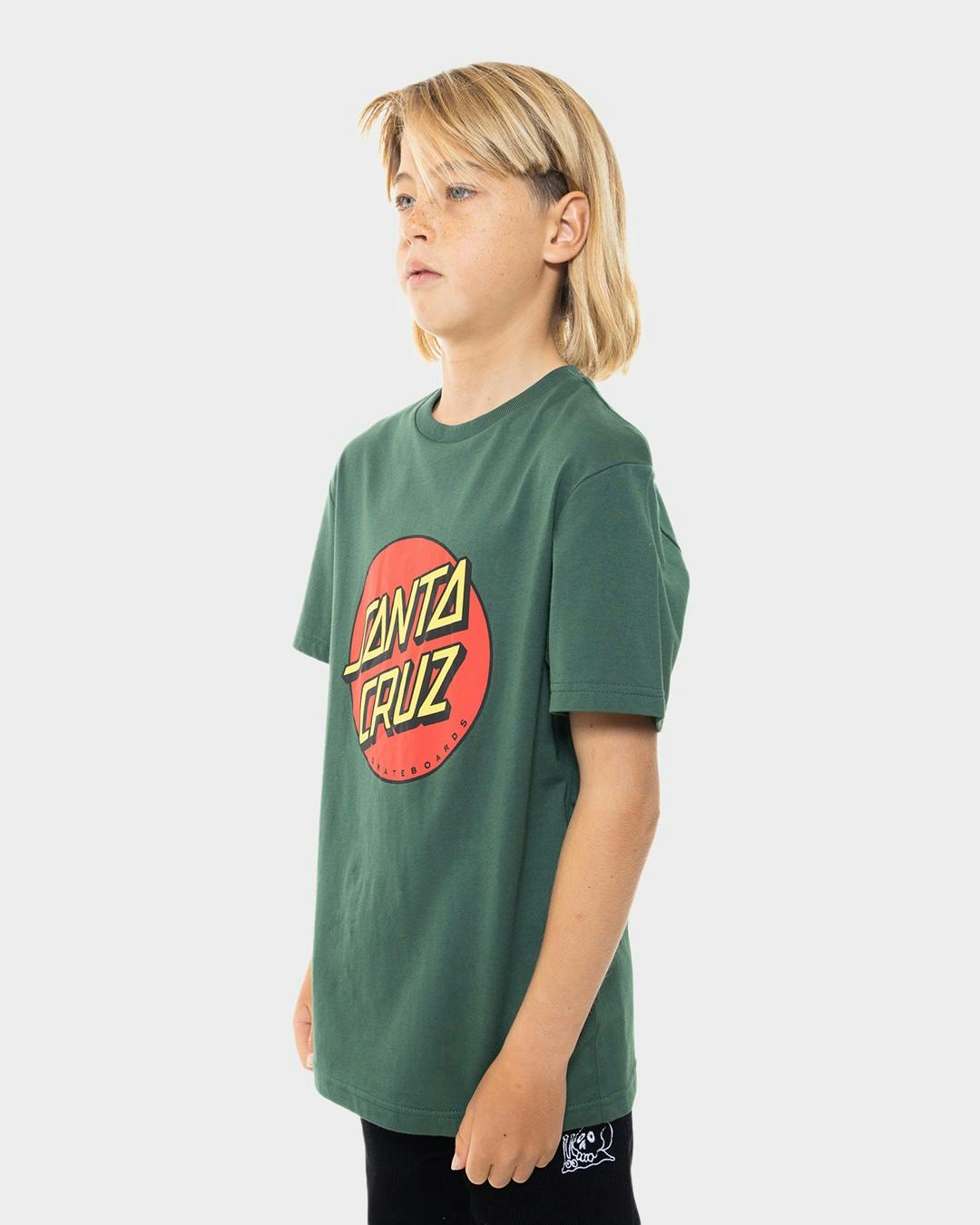 Classic Dot Front Santa Cruz Boys S/S T-Shirt - Green